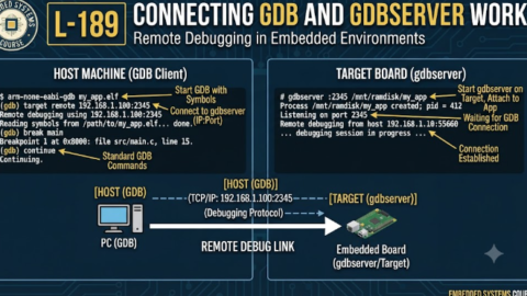 L-189 Connecting GDB and gdbserver work, free linux drivers course, learn linux device drivers, linux driver development tutorial, free linux kernel programming, linux device driver training, open source driver development, write linux device drivers, linux kernel driver course, free embedded linux drivers, linux driver tutorial pdf