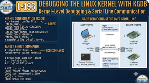 L-196 Debugging the Linux Kernel with KGDB, free linux drivers course, learn linux device drivers, linux driver development tutorial, free linux kernel programming, linux device driver training, open source driver development, write linux device drivers, linux kernel driver course, free embedded linux drivers, linux driver tutorial pdf