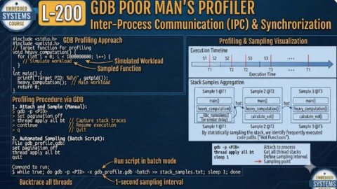 L-200 GDB Poor Man's Profiler, free linux drivers course, learn linux device drivers, linux driver development tutorial, free linux kernel programming, linux device driver training, open source driver development, write linux device drivers, linux kernel driver course, free embedded linux drivers, linux driver tutorial pdf