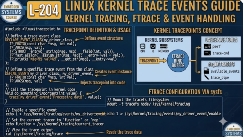 L-204 Linux Kernel Trace Events Guide, free linux drivers course, learn linux device drivers, linux driver development tutorial, free linux kernel programming, linux device driver training, open source driver development, write linux device drivers, linux kernel driver course, free embedded linux drivers, linux driver tutorial pdf