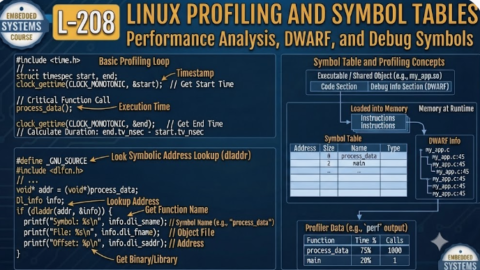 L-208 Linux Profiling and Symbol Tables, free linux drivers course, learn linux device drivers, linux driver development tutorial, free linux kernel programming, linux device driver training, open source driver development, write linux device drivers, linux kernel driver course, free embedded linux drivers, linux driver tutorial pdf