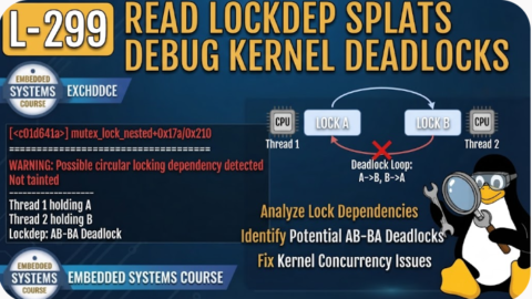L- 299 Read Lockdep Splats and Debug Kernel Deadlocks, free linux drivers course, learn linux device drivers, linux driver development tutorial, free linux kernel programming, linux device driver training, open source driver development, write linux device drivers, linux kernel driver course, free embedded linux drivers, linux driver tutorial pdf