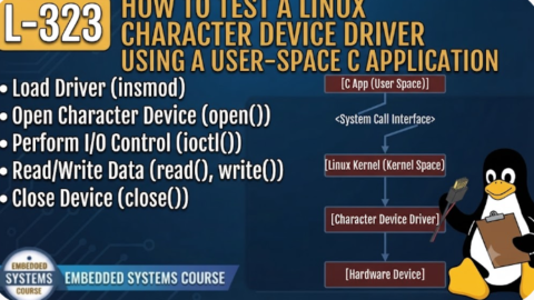 L- 323 How to Test a Linux Character Device Driver Using a User-Space C Application, free linux drivers course, learn linux device drivers, linux driver development tutorial, free linux kernel programming, linux device driver training, open source driver development, write linux device drivers, linux kernel driver course, free embedded linux drivers, linux driver tutorial pdf