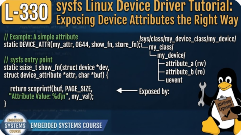 L- 330 sysfs Linux Device Driver Tutorial: Exposing Device Attributes the Right Way, free linux drivers course, learn linux device drivers, linux driver development tutorial, free linux kernel programming, linux device driver training, open source driver development, write linux device drivers, linux kernel driver course, free embedded linux drivers, linux driver tutorial pdf