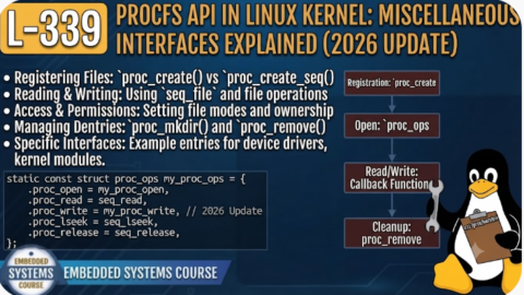 L- 339 procfs API in Linux Kernel: Miscellaneous Interfaces Explained (2026 Update), free linux drivers course, learn linux device drivers, linux driver development tutorial, free linux kernel programming, linux device driver training, open source driver development, write linux device drivers, linux kernel driver course, free embedded linux drivers, linux driver tutorial pdf