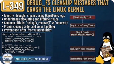 L- 349 Debugfs Cleanup Mistakes That Crash the Linux Kernel, free linux drivers course, learn linux device drivers, linux driver development tutorial, free linux kernel programming, linux device driver training, open source driver development, write linux device drivers, linux kernel driver course, free embedded linux drivers, linux driver tutorial pdf