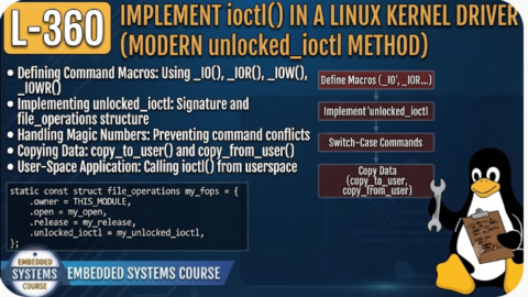 L- 360 Implement ioctl() in a Linux Kernel Driver (Modern unlocked_ioctl Method), free linux drivers course, learn linux device drivers, linux driver development tutorial, free linux kernel programming, linux device driver training, open source driver development, write linux device drivers, linux kernel driver course, free embedded linux drivers, linux driver tutorial pdf