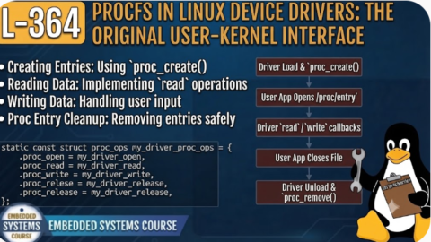 L- 364 Procfs in Linux Device Drivers: The Original User-Kernel Interface, free linux drivers course, learn linux device drivers, linux driver development tutorial, free linux kernel programming, linux device driver training, open source driver development, write linux device drivers, linux kernel driver course, free embedded linux drivers, linux driver tutorial pdf