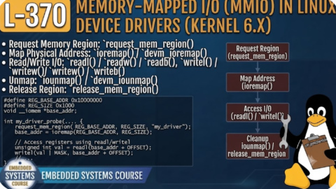 L- 370  Memory-Mapped I/O (MMIO) in Linux Device Drivers (Kernel 6.x), free linux drivers course, learn linux device drivers, linux driver development tutorial, free linux kernel programming, linux device driver training, open source driver development, write linux device drivers, linux kernel driver course, free embedded linux drivers, linux driver tutorial pdf