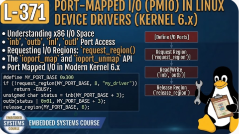 L- 371  Port-Mapped I/O (PMIO) in Linux Device Drivers (Kernel 6.x), free linux drivers course, learn linux device drivers, linux driver development tutorial, free linux kernel programming, linux device driver training, open source driver development, write linux device drivers, linux kernel driver course, free embedded linux drivers, linux driver tutorial pdf