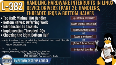 L- 382 Handling Hardware Interrupts in Linux Device Drivers (Part 2): Handlers, Threaded IRQs & Bottom Halves, free linux drivers course, learn linux device drivers, linux driver development tutorial, free linux kernel programming, linux device driver training, open source driver development, write linux device drivers, linux kernel driver course, free embedded linux drivers, linux driver tutorial pdf