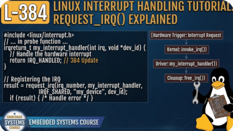 L- 384 Linux Interrupt Handling Tutorial: request_irq() Explained, free linux drivers course, learn linux device drivers, linux driver development tutorial, free linux kernel programming, linux device driver training, open source driver development, write linux device drivers, linux kernel driver course, free embedded linux drivers, linux driver tutorial pdf