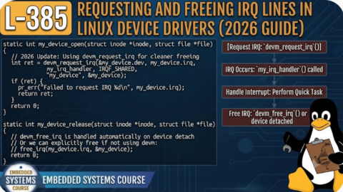 L- 385 Requesting and Freeing IRQ Lines in Linux Device Drivers (2026 Guide), free linux drivers course, learn linux device drivers, linux driver development tutorial, free linux kernel programming, linux device driver training, open source driver development, write linux device drivers, linux kernel driver course, free embedded linux drivers, linux driver tutorial pdf
