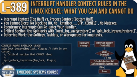 L- 389 Interrupt Handler Context Rules in the Linux Kernel: What You Can and Cannot Do, free linux drivers course, learn linux device drivers, linux driver development tutorial, free linux kernel programming, linux device driver training, open source driver development, write linux device drivers, linux kernel driver course, free embedded linux drivers, linux driver tutorial pdf