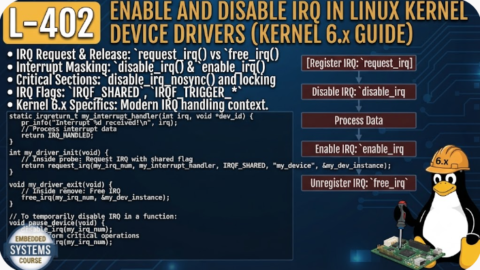 L-402 Enable and Disable IRQ in Linux Kernel Device Drivers (Kernel 6.x Guide), free linux drivers course, learn linux device drivers, linux driver development tutorial, free linux kernel programming, linux device driver training, open source driver development, write linux device drivers, linux kernel driver course, free embedded linux drivers, linux driver tutorial pdf