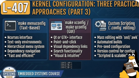 L-407 Part 3:Three Practical Approaches to Kernel Configuration, free linux drivers course, learn linux device drivers, linux driver development tutorial, free linux kernel programming, linux device driver training, open source driver development, write linux device drivers, linux kernel driver course, free embedded linux drivers, linux driver tutorial pdf