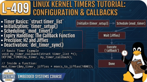 L-409 Linux Kernel Timers Tutorial, free linux drivers course, learn linux device drivers, linux driver development tutorial, free linux kernel programming, linux device driver training, open source driver development, write linux device drivers, linux kernel driver course, free embedded linux drivers, linux driver tutorial pdf