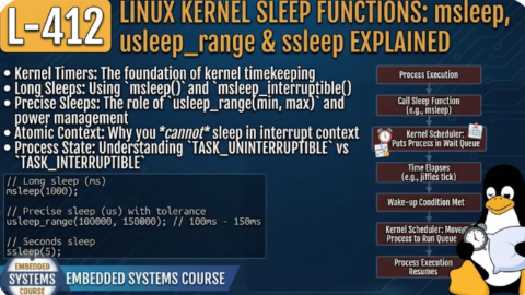 L-412 Linux Kernel Sleep Functions: msleep, usleep_range & ssleep Explained, free linux drivers course, learn linux device drivers, linux driver development tutorial, free linux kernel programming, linux device driver training, open source driver development, write linux device drivers, linux kernel driver course, free embedded linux drivers, linux driver tutorial pdf