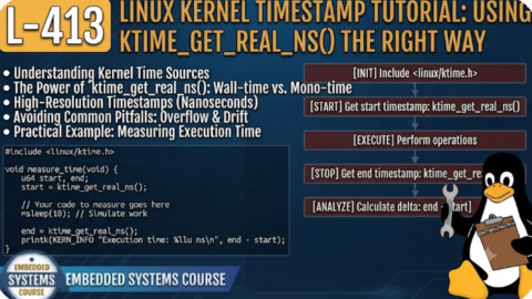 L-413 Linux Kernel Timestamp Tutorial: Using ktime_get_real_ns() the Right Way, free linux drivers course, learn linux device drivers, linux driver development tutorial, free linux kernel programming, linux device driver training, open source driver development, write linux device drivers, linux kernel driver course, free embedded linux drivers, linux driver tutorial pdf