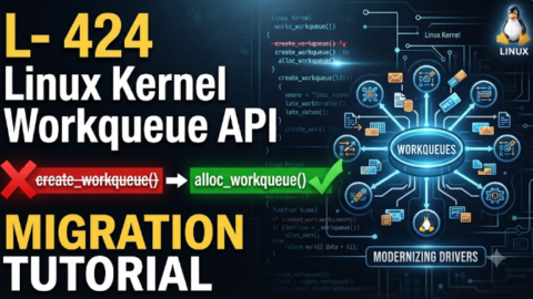 L- 424 Linux Kernel Workqueue API Tutorial: create_workqueue() to alloc_workqueue() Migration, free linux drivers course, learn linux device drivers, linux driver development tutorial, free linux kernel programming, linux device driver training, open source driver development, write linux device drivers, linux kernel driver course, free embedded linux drivers, linux driver tutorial pdf