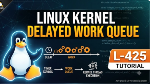 L- 425 Linux Kernel Delayed Work Queue Tutorial, free linux drivers course, learn linux device drivers, linux driver development tutorial, free linux kernel programming, linux device driver training, open source driver development, write linux device drivers, linux kernel driver course, free embedded linux drivers, linux driver tutorial pdf