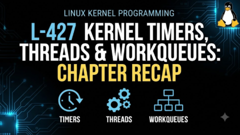 L- 427 Kernel Timers Threads & Workqueues: Chapter Recap, free linux drivers course, learn linux device drivers, linux driver development tutorial, free linux kernel programming, linux device driver training, open source driver development, write linux device drivers, linux kernel driver course, free embedded linux drivers, linux driver tutorial pdf