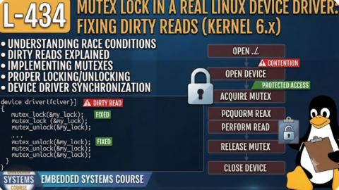 L- 434 Mutex Lock in a Real Linux Device Driver: Fixing Dirty Reads (Kernel 6.x), free linux drivers course, learn linux device drivers, linux driver development tutorial, free linux kernel programming, linux device driver training, open source driver development, write linux device drivers, linux kernel driver course, free embedded linux drivers, linux driver tutorial pdf