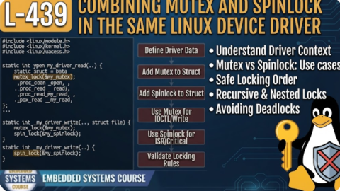 L- 439 Combining Mutex and Spinlock in the Same Linux Device Driver, free linux drivers course, learn linux device drivers, linux driver development tutorial, free linux kernel programming, linux device driver training, open source driver development, write linux device drivers, linux kernel driver course, free embedded linux drivers, linux driver tutorial pdf