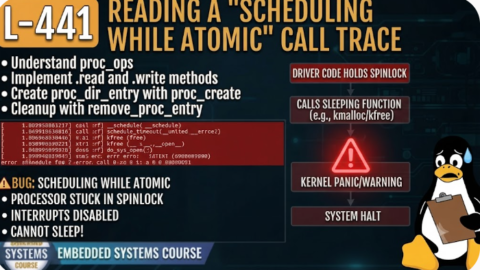 L- 441 Reading a "Scheduling While Atomic" Call Trace, free linux drivers course, learn linux device drivers, linux driver development tutorial, free linux kernel programming, linux device driver training, open source driver development, write linux device drivers, linux kernel driver course, free embedded linux drivers, linux driver tutorial pdf