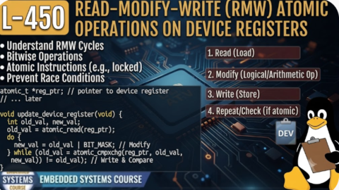 L- 450 Read-Modify-Write (RMW) Atomic Operations on Device Registers, free linux drivers course, learn linux device drivers, linux driver development tutorial, free linux kernel programming, linux device driver training, open source driver development, write linux device drivers, linux kernel driver course, free embedded linux drivers, linux driver tutorial pdf
